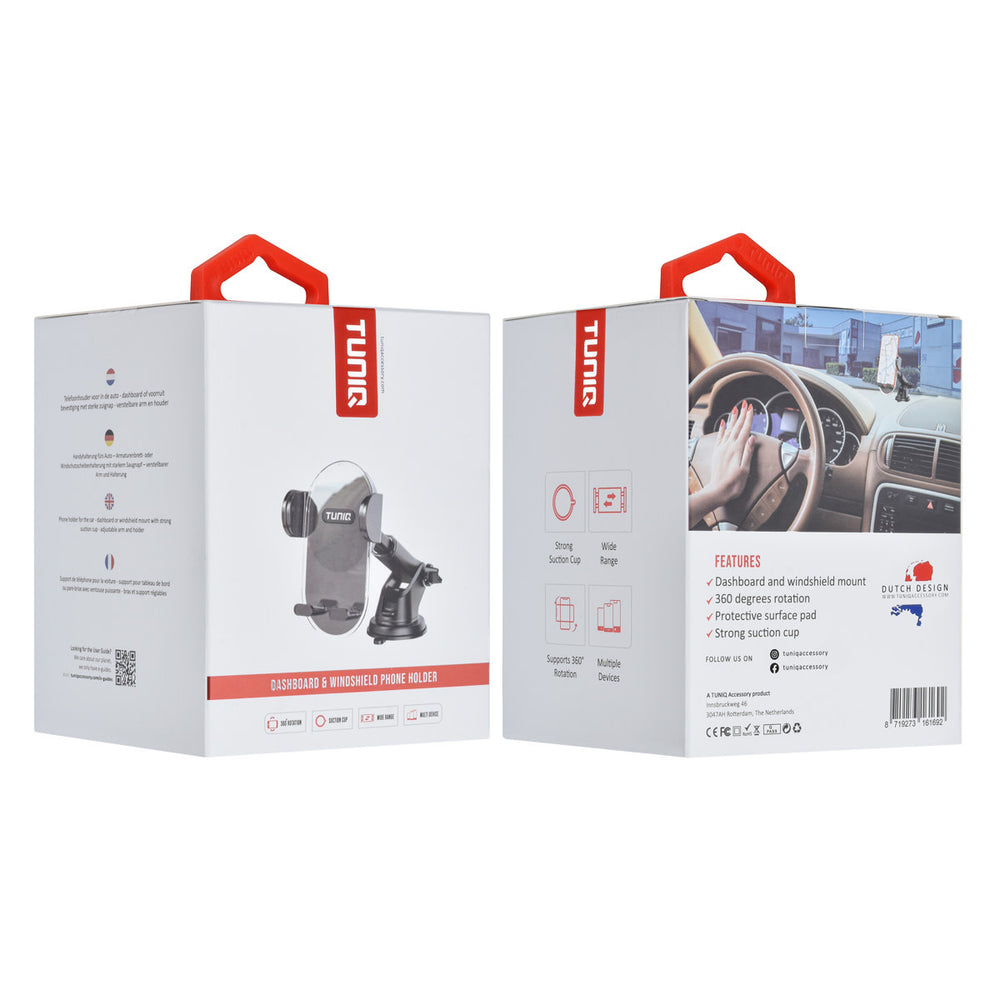 TUNIQ 360 graden draaibare Dashboard & Windscherm Telefoonhouder - Zwart-Telefoonhouders-Ilumina Benelux
