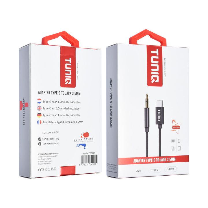 TUNIQ 3.5 Jack to USB-C adapter - 100cm - Zwart-Audiokabel-Ilumina Benelux