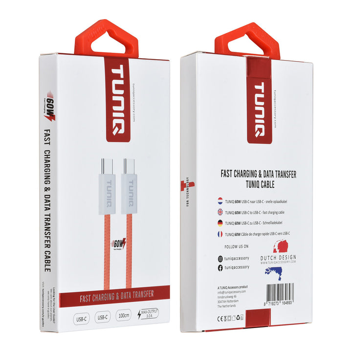 TUNIQ 60W USB-C naar USB-C Kabel 100cm - Snelle oplaadkabel - Oranje-USB-Kabels-Ilumina Benelux