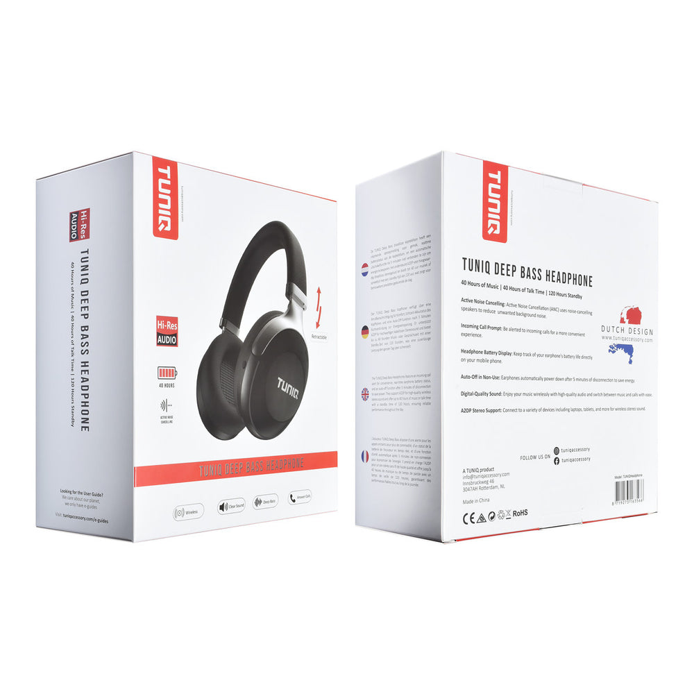 TUNIQ Deep Bass Wireless Headphone - ANC - Zwart-Headphones-Ilumina Benelux