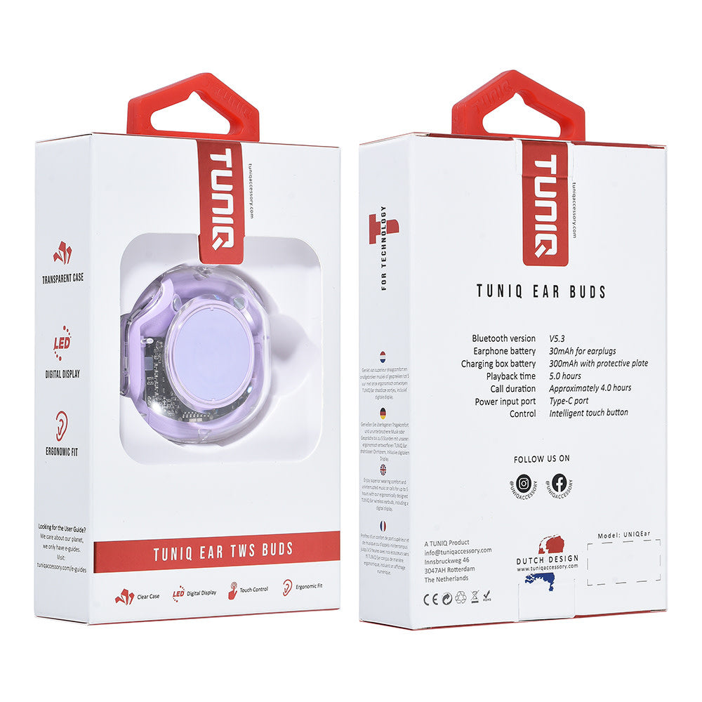 TUNIQ Ear Wireless Oordopje - Paars-In-ear koptelefoon-Ilumina Benelux
