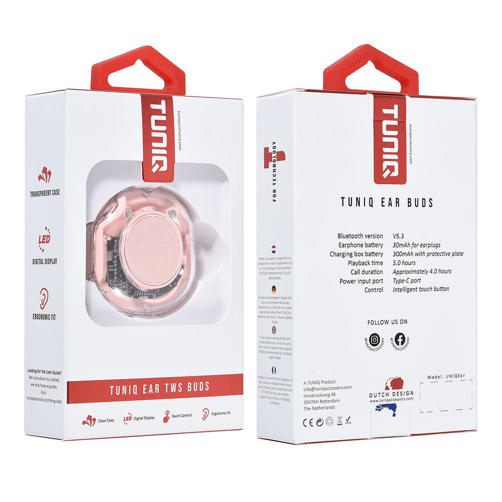 TUNIQ Ear Wireless Oordopje - Roze-In-ear koptelefoon-Ilumina Benelux