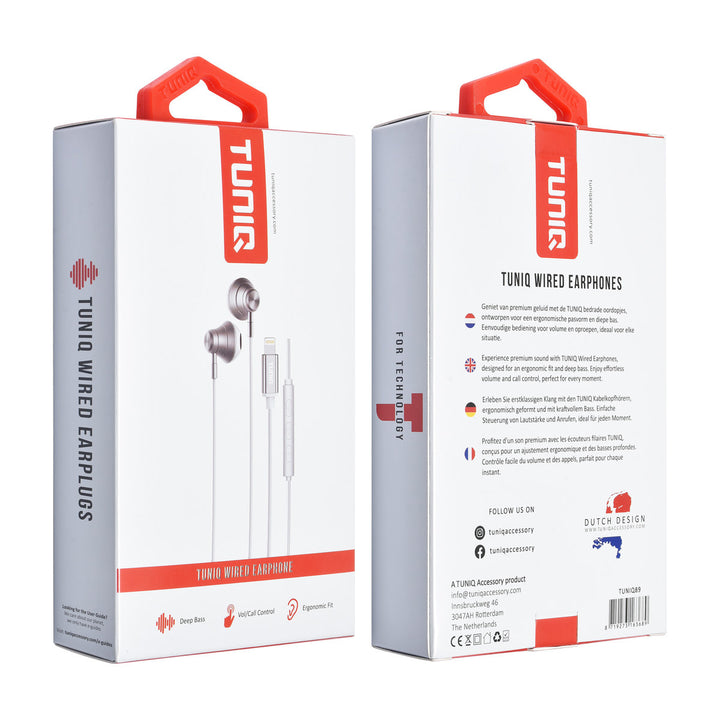TUNIQ Half-In-Ear Wired Earphones - Lightning plug - Zilver-Oortjes met draad-Ilumina Benelux