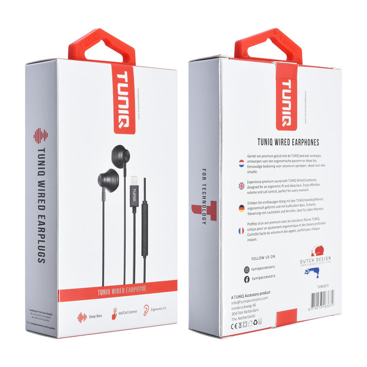 TUNIQ Half-In-Ear Wired Earphones - Lightning plug - Zwart-Oortjes met draad-Ilumina Benelux