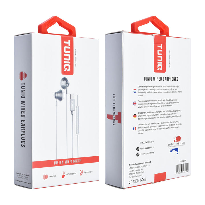 TUNIQ Half-In-Ear Wired Earphones - Type C plug - Zilver-Oortjes met draad-Ilumina Benelux
