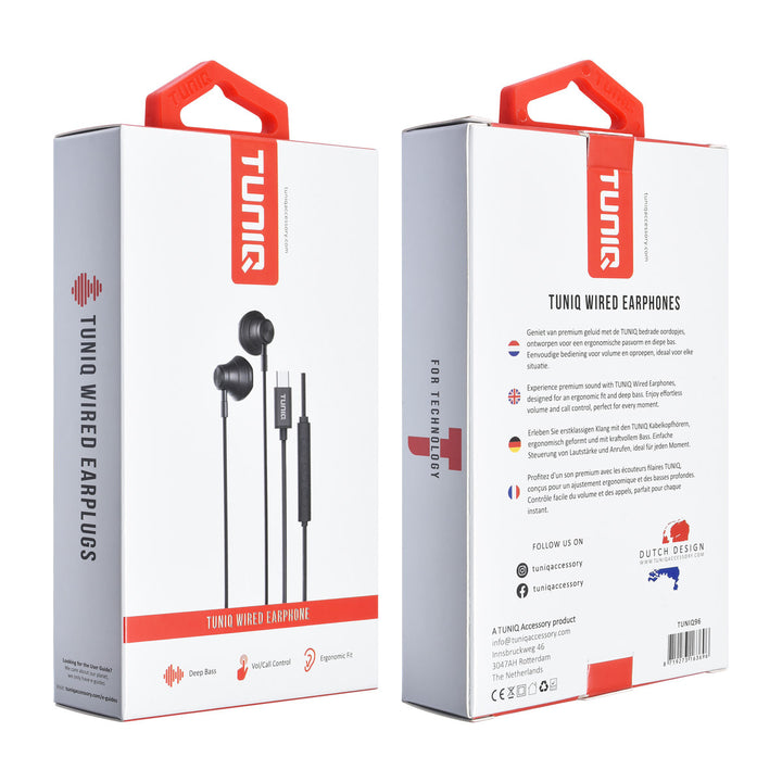 TUNIQ Half-In-Ear Wired Earphones - Type C plug - Zwart-Oortjes met draad-Ilumina Benelux