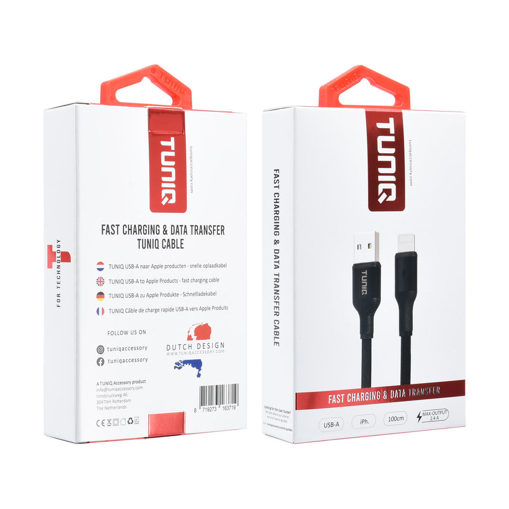 TUNIQ Lightning USB Kabel 100cm snellader dataoverdracht - Zwart-USB-Kabels-Ilumina Benelux