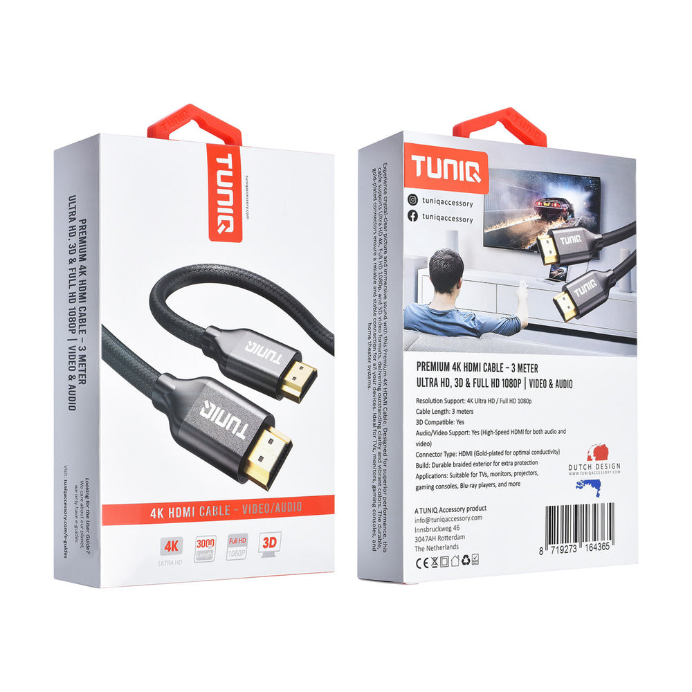 TUNIQ Premium 4K HDMI Cable - 300cm - Zwart-HDMI kabel-Ilumina Benelux