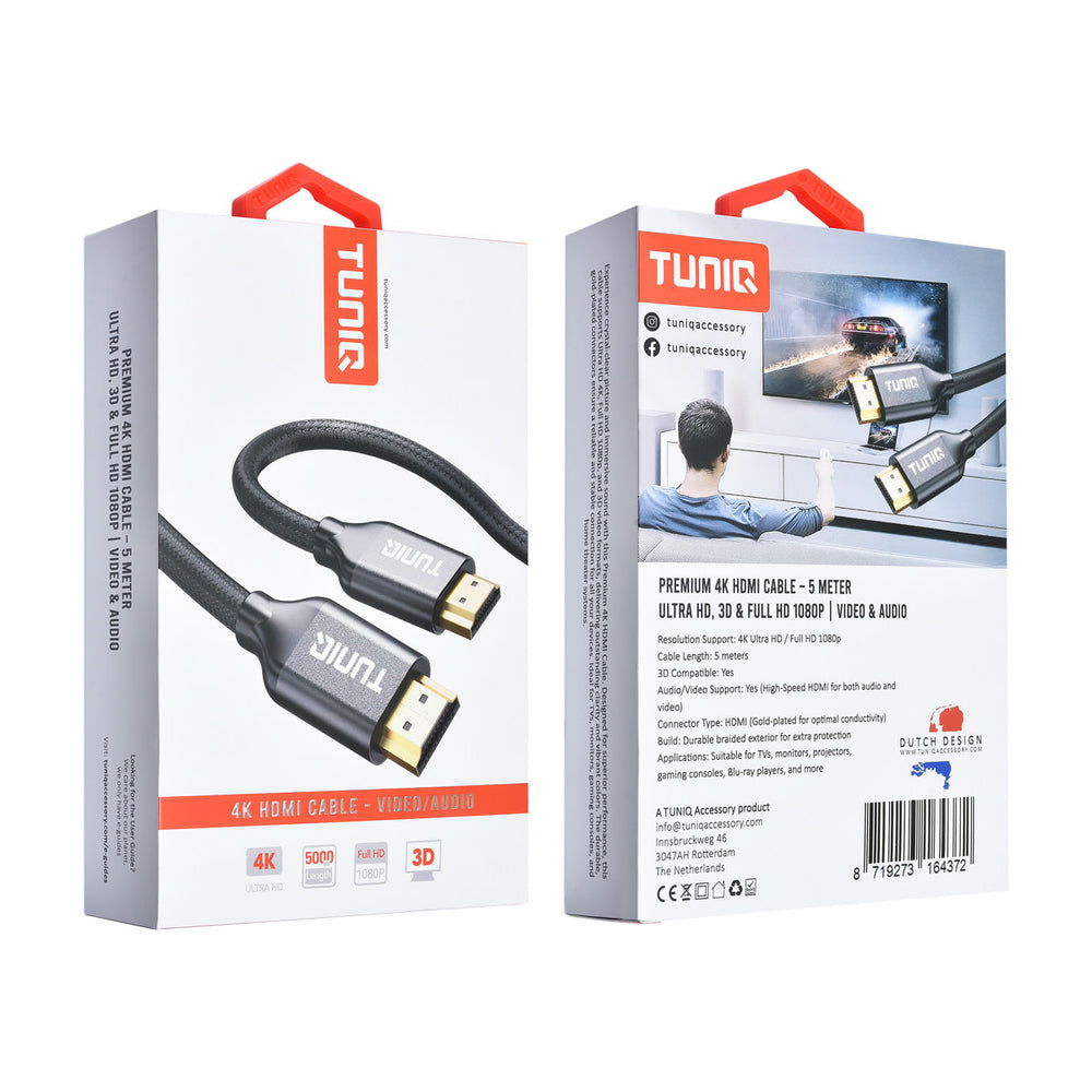 TUNIQ Premium 4K HDMI Cable - 500cm - Zwart-HDMI kabel-Ilumina Benelux