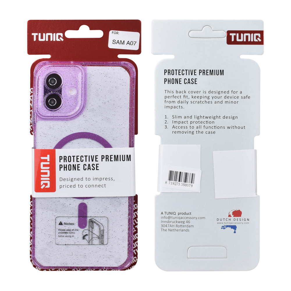 TUNIQ Samsung Galaxy A07 Backcover hoesje - Magsafe - Glitter - Hanger - Paars-Hoesjes-Ilumina Benelux