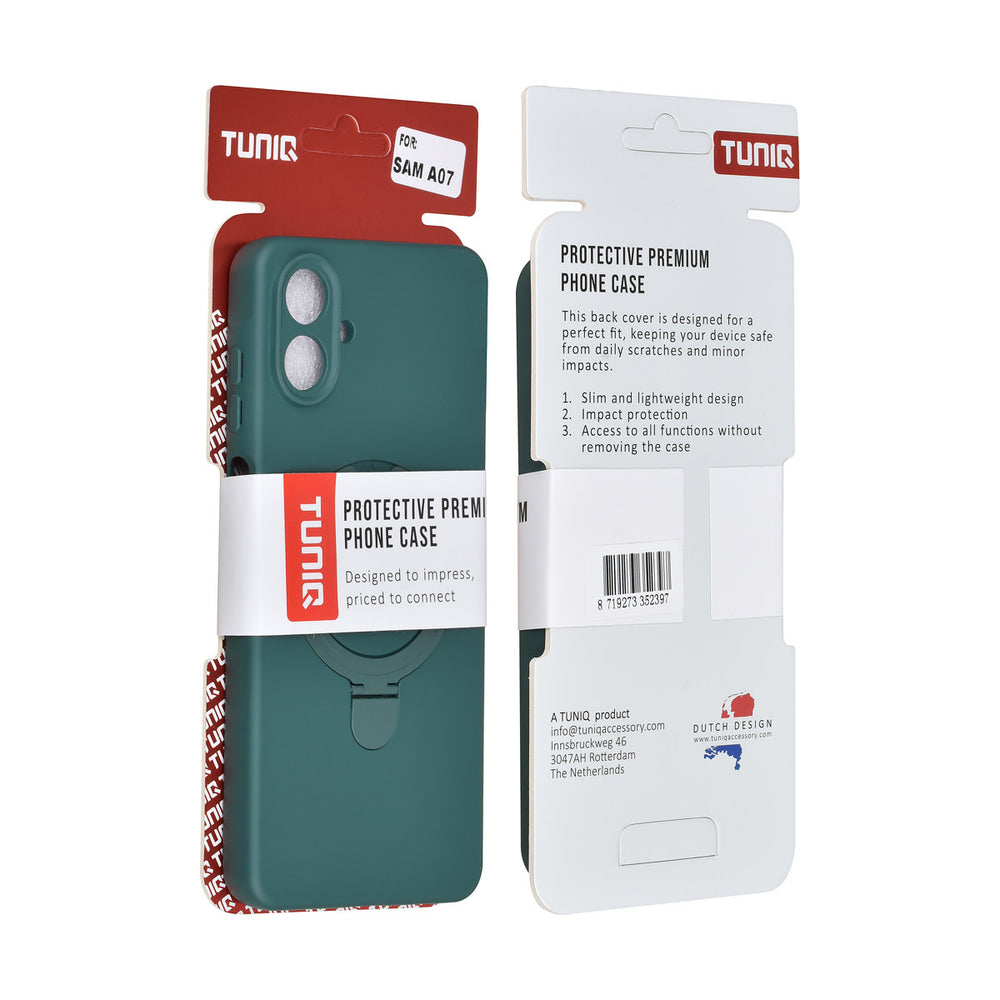 TUNIQ Samsung Galaxy A07 Backcover hoesje - Magsafe With Ring Stand - Hanger - DonkerGroen-Hoesjes-Ilumina Benelux