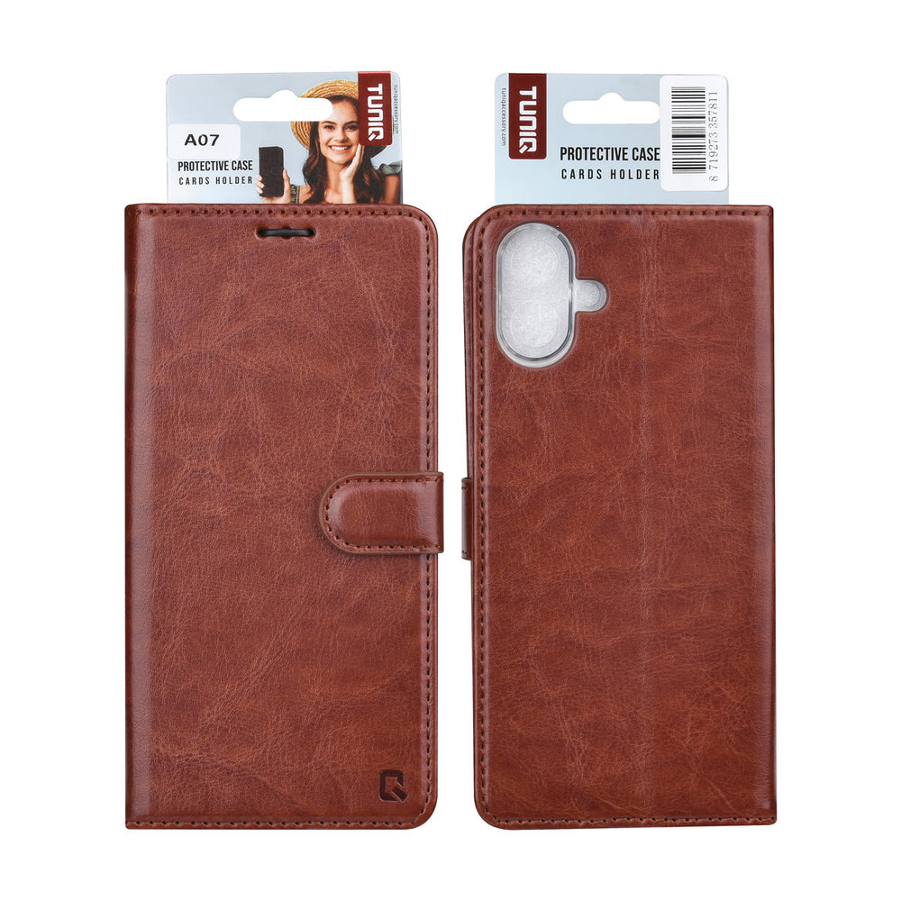 TUNIQ Samsung Galaxy A07 Book Case hoesje - Pasjeshouder voor 3 pasjes - Magneetsluiting - Hanger - Bruin-Hoesjes-Ilumina Benelux