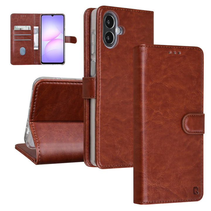 TUNIQ Samsung Galaxy A07 Book Case hoesje - Pasjeshouder voor 3 pasjes - Magneetsluiting - Hanger - Bruin-Hoesjes-Ilumina Benelux