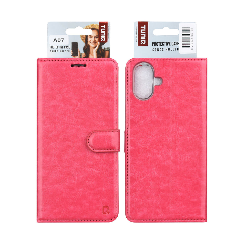 TUNIQ Samsung Galaxy A07 Book Case hoesje - Pasjeshouder voor 3 pasjes - Magneetsluiting - Hanger - Felroze-Hoesjes-Ilumina Benelux