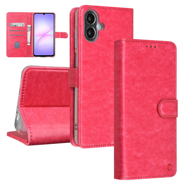 TUNIQ Samsung Galaxy A07 Book Case hoesje - Pasjeshouder voor 3 pasjes - Magneetsluiting - Hanger - Felroze-Hoesjes-Ilumina Benelux