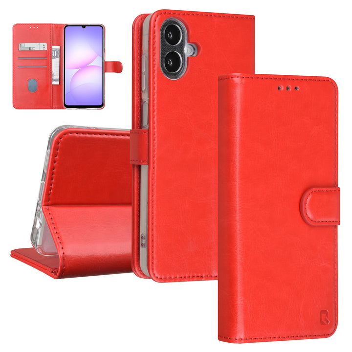 TUNIQ Samsung Galaxy A07 Book Case hoesje - Pasjeshouder voor 3 pasjes - Magneetsluiting - Hanger - Rood-Hoesjes-Ilumina Benelux