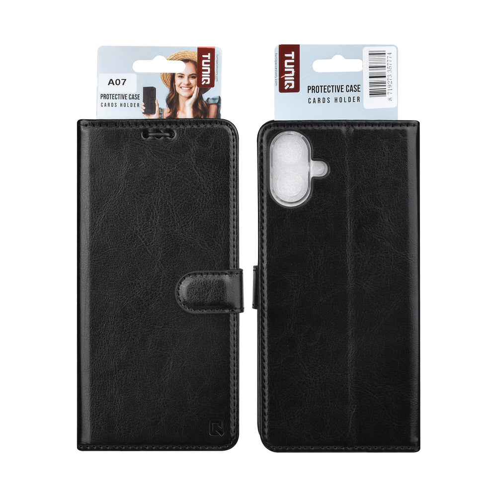 TUNIQ Samsung Galaxy A07 Book Case hoesje - Pasjeshouder voor 3 pasjes - Magneetsluiting - Hanger - Zwart-Hoesjes-Ilumina Benelux