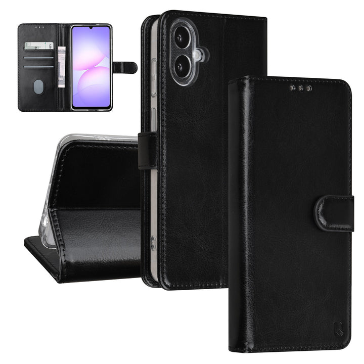 TUNIQ Samsung Galaxy A07 Book Case hoesje - Pasjeshouder voor 3 pasjes - Magneetsluiting - Hanger - Zwart-Hoesjes-Ilumina Benelux