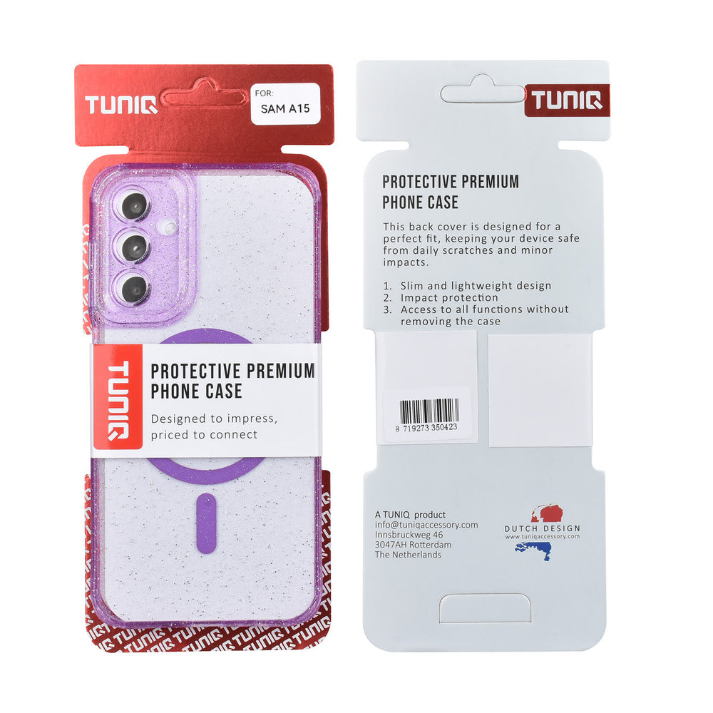 TUNIQ Samsung Galaxy A15 5G Backcover hoesje - Magsafe - Glitter - Hanger - Paars-Hoesjes-Ilumina Benelux
