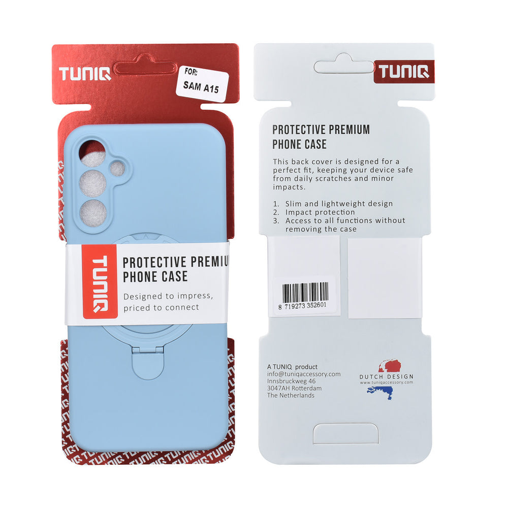 TUNIQ Samsung Galaxy A15 5G Backcover hoesje - Magsafe With Ring Stand - Hanger - Baby Blue-Hoesjes-Ilumina Benelux