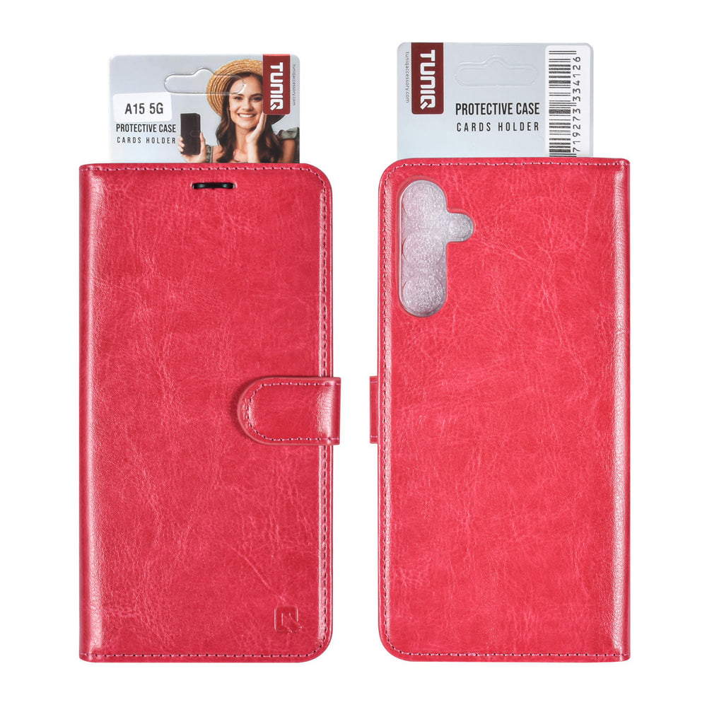 TUNIQ Samsung Galaxy A15 5G Book Case hoesje - Pasjeshouder voor 3 pasjes - Magneetsluiting - Hanger - Felroze-Hoesjes-Ilumina Benelux