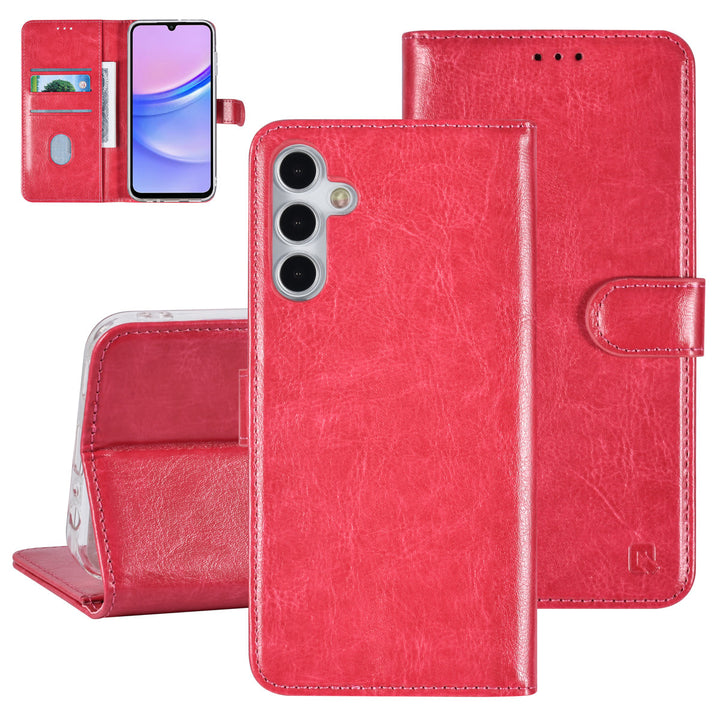 TUNIQ Samsung Galaxy A15 5G Book Case hoesje - Pasjeshouder voor 3 pasjes - Magneetsluiting - Hanger - Felroze-Hoesjes-Ilumina Benelux