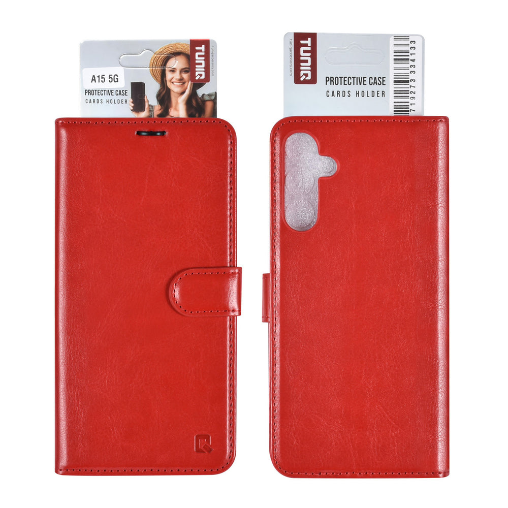 TUNIQ Samsung Galaxy A15 5G Book Case hoesje - Pasjeshouder voor 3 pasjes - Magneetsluiting - Hanger - Rood-Hoesjes-Ilumina Benelux