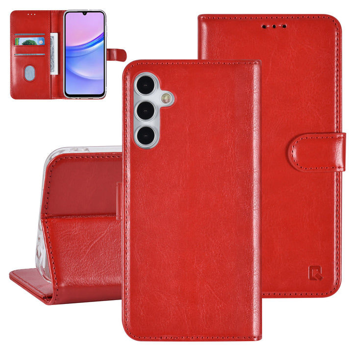 TUNIQ Samsung Galaxy A15 5G Book Case hoesje - Pasjeshouder voor 3 pasjes - Magneetsluiting - Hanger - Rood-Hoesjes-Ilumina Benelux
