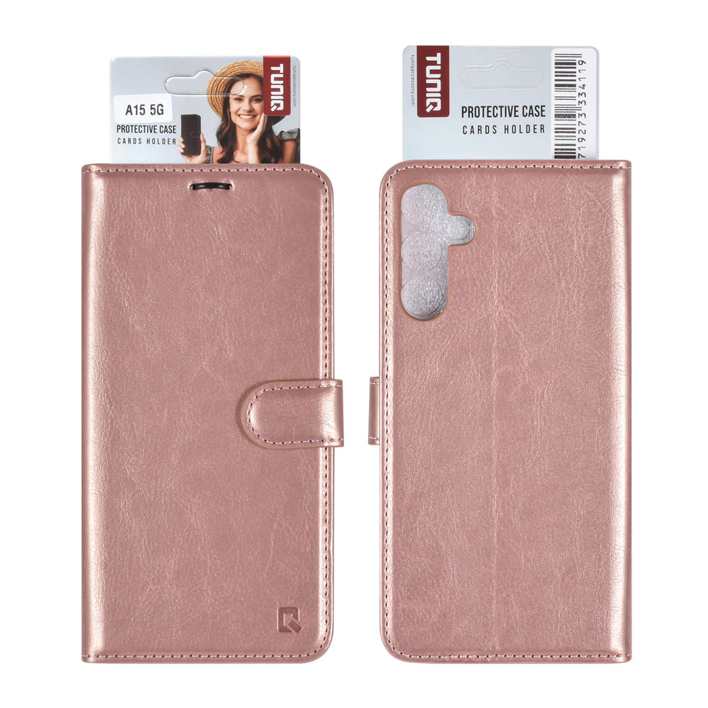 TUNIQ Samsung Galaxy A15 5G Book Case hoesje - Pasjeshouder voor 3 pasjes - Magneetsluiting - Hanger - Rose Gold-Hoesjes-Ilumina Benelux