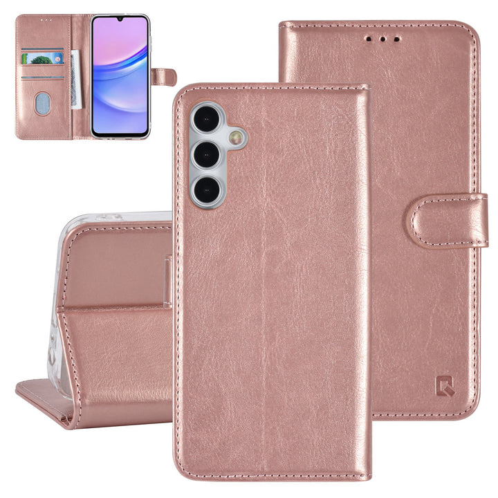 TUNIQ Samsung Galaxy A15 5G Book Case hoesje - Pasjeshouder voor 3 pasjes - Magneetsluiting - Hanger - Rose Gold-Hoesjes-Ilumina Benelux