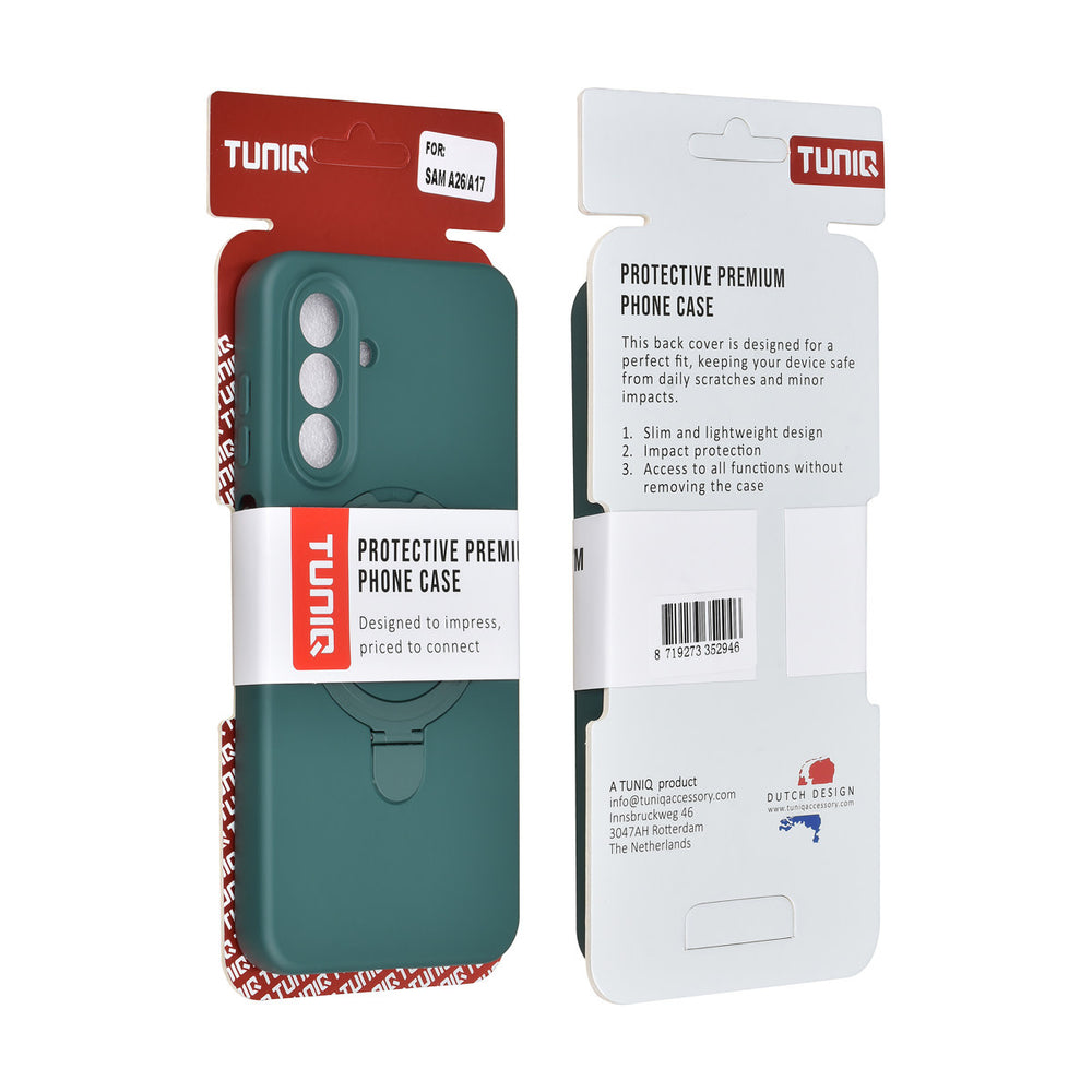 TUNIQ Samsung Galaxy A17 Backcover hoesje - Magsafe With Ring Stand - Hanger - DonkerGroen-Hoesjes-Ilumina Benelux