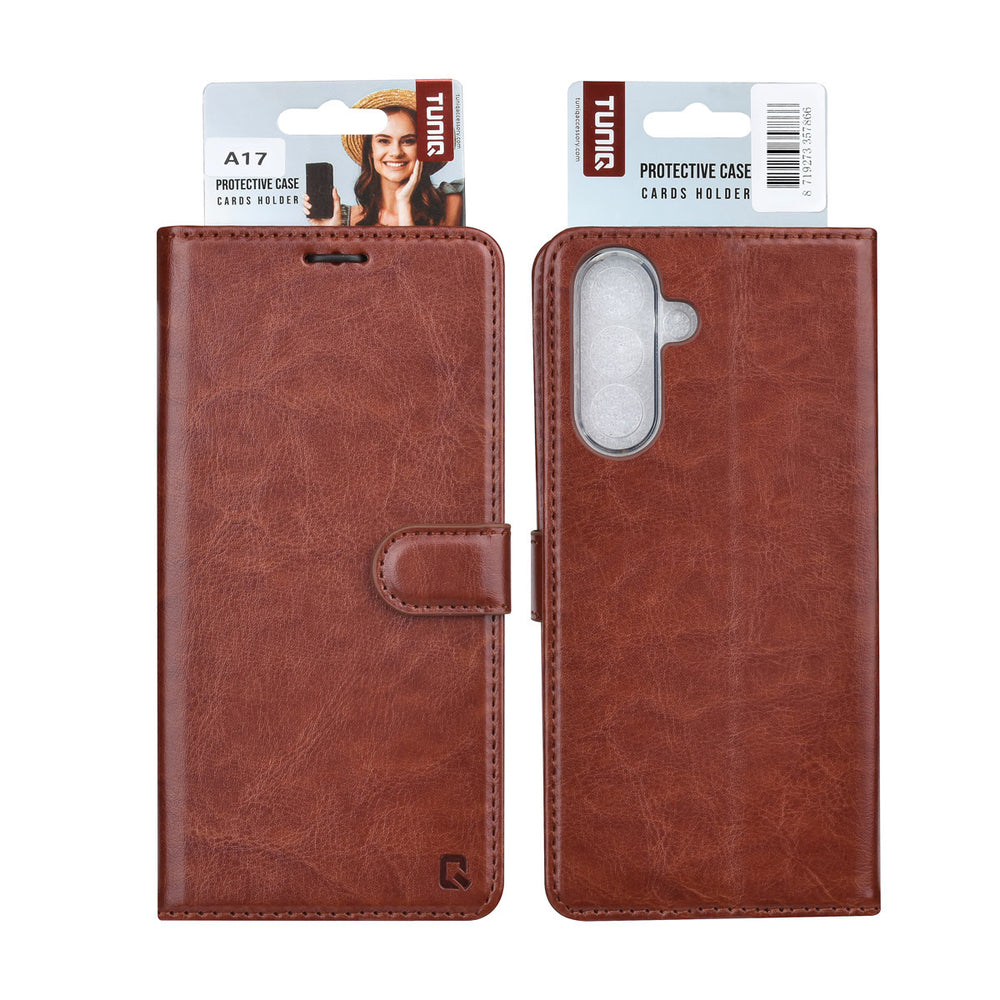 TUNIQ Samsung Galaxy A17 Book Case hoesje - Pasjeshouder voor 3 pasjes - Magneetsluiting - Hanger - Bruin-Hoesjes-Ilumina Benelux