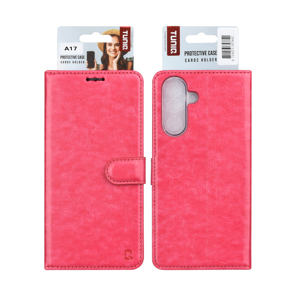 TUNIQ Samsung Galaxy A17 Book Case hoesje - Pasjeshouder voor 3 pasjes - Magneetsluiting - Hanger - Felroze-Hoesjes-Ilumina Benelux