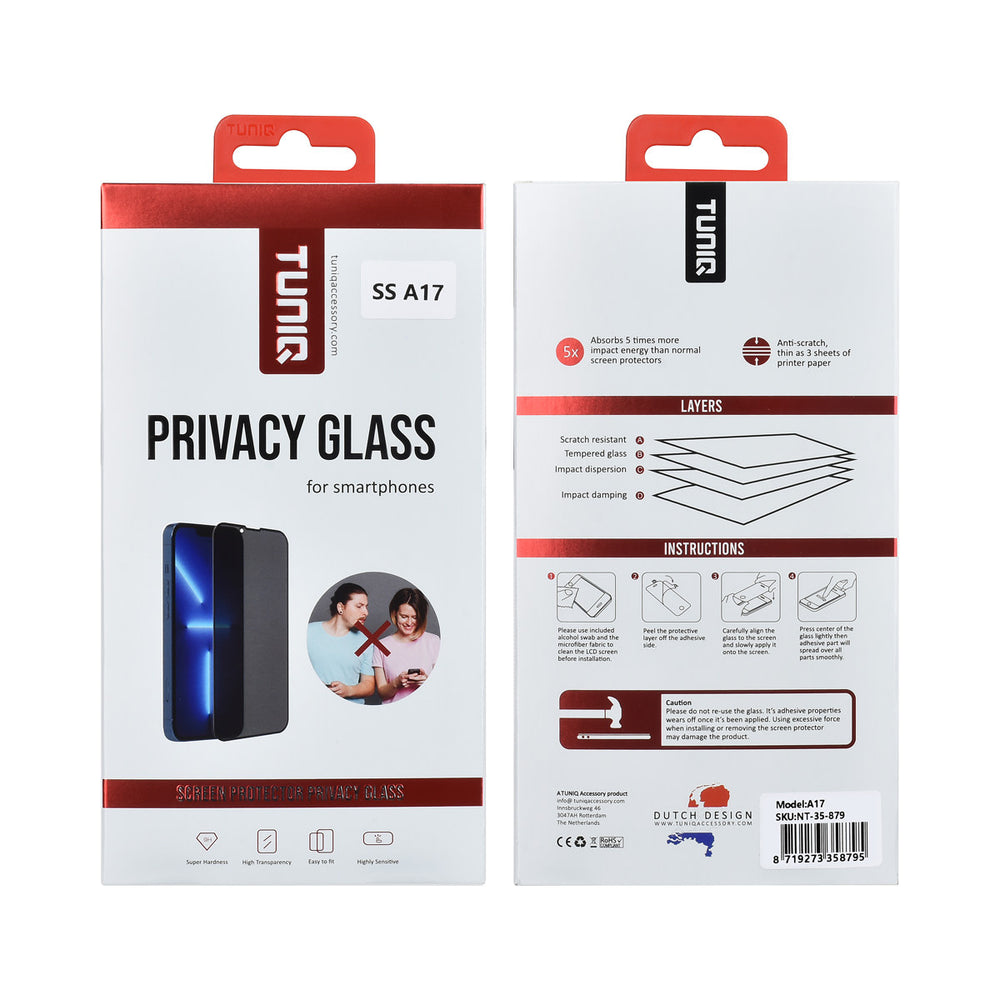 TUNIQ Samsung Galaxy A17 Screenprotector - Privacy Glass - Zwart-Screenprotectors-Ilumina Benelux