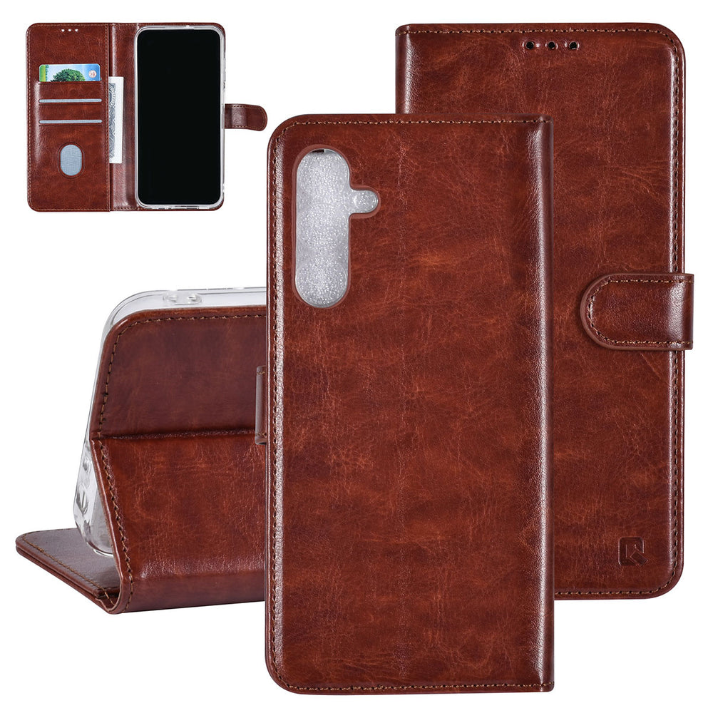 TUNIQ Samsung Galaxy A25 Book Case hoesje - Pasjeshouder voor 3 pasjes - Magneetsluiting - Hanger - Bruin-Hoesjes-Ilumina Benelux