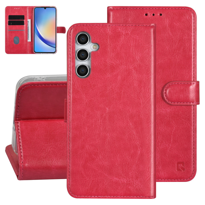 TUNIQ Samsung Galaxy A34 5G Book Case hoesje - Pasjeshouder voor 3 pasjes - Magneetsluiting - Hanger - Felroze-Hoesjes-Ilumina Benelux