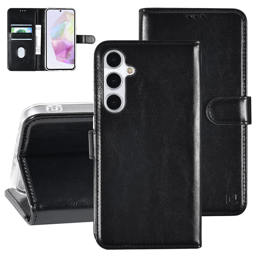TUNIQ Samsung Galaxy A35 Book Case hoesje - Pasjeshouder voor 3 pasjes - Magneetsluiting - Hanger - Zwart-Hoesjes-Ilumina Benelux