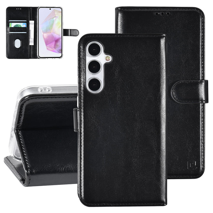 TUNIQ Samsung Galaxy A35 Book Case hoesje - Pasjeshouder voor 3 pasjes - Magneetsluiting - Hanger - Zwart-Hoesjes-Ilumina Benelux