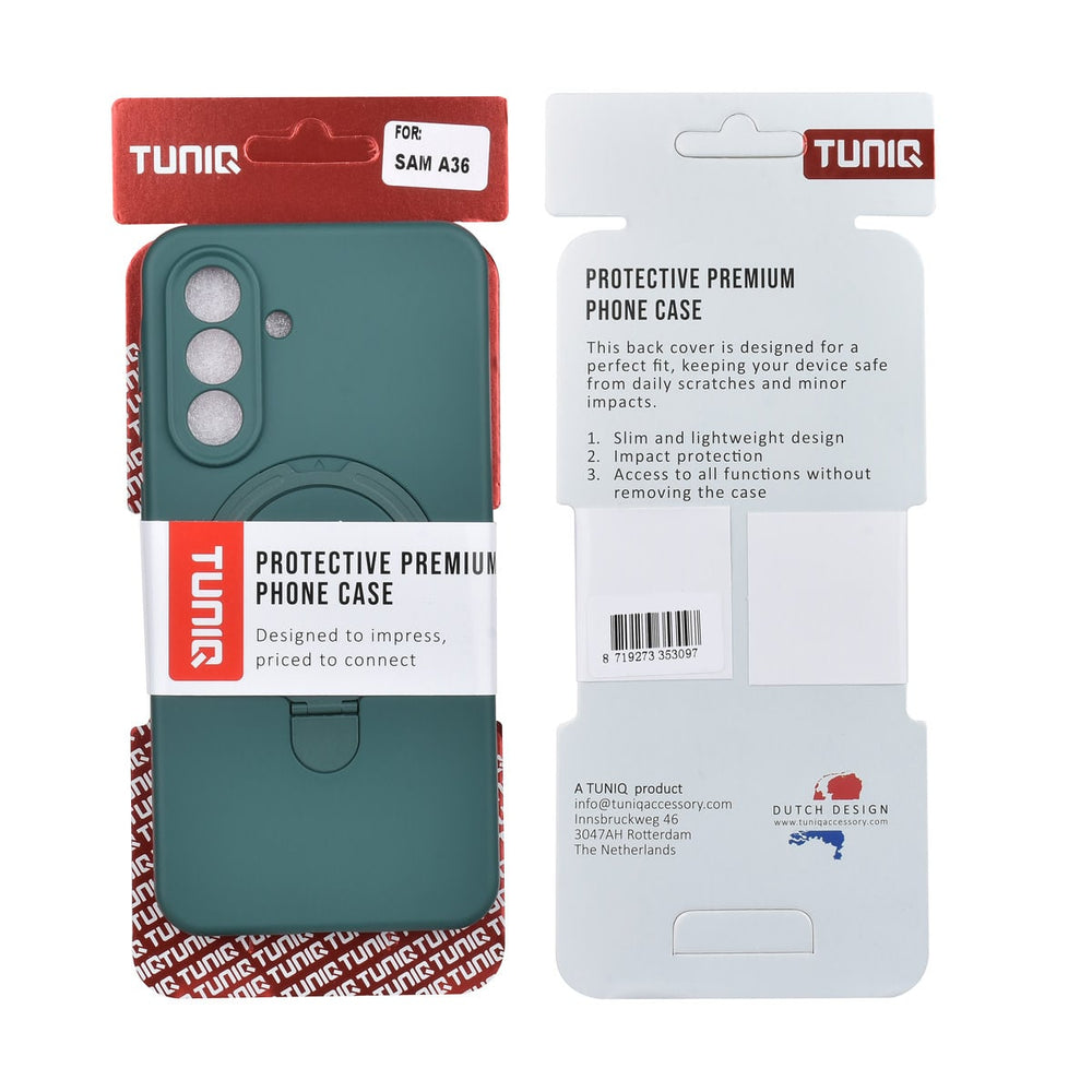 TUNIQ Samsung Galaxy A36 Backcover hoesje - Magsafe With Ring Stand - Hanger - DonkerGroen-Hoesjes-Ilumina Benelux