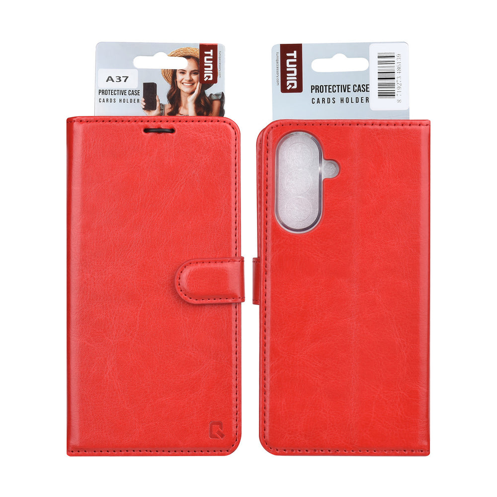TUNIQ Samsung Galaxy A37 Book Case hoesje - Pasjeshouder voor 3 pasjes - Magneetsluiting - Hanger - Rood-Hoesjes-Ilumina Benelux