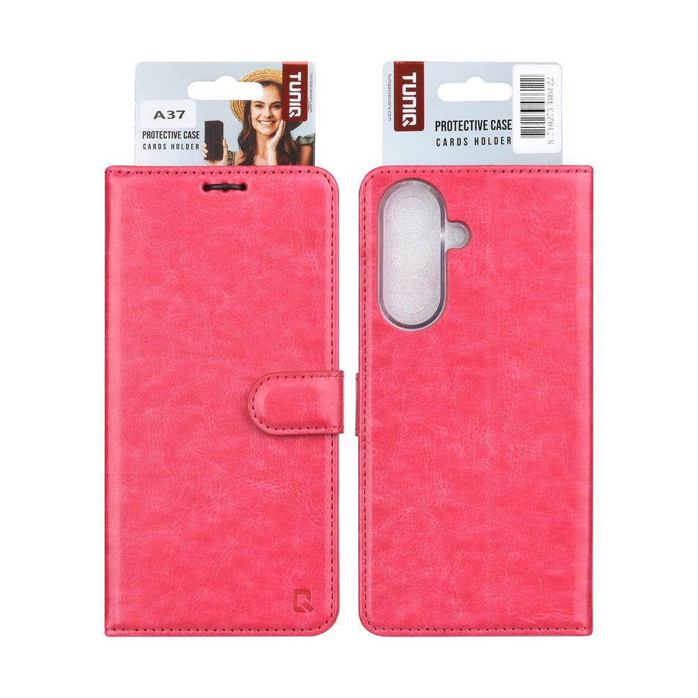 TUNIQ Samsung Galaxy A37 Book Case hoesje - Pasjeshouder voor 3 pasjes - Magneetsluiting - Hanger - Roze-Hoesjes-Ilumina Benelux