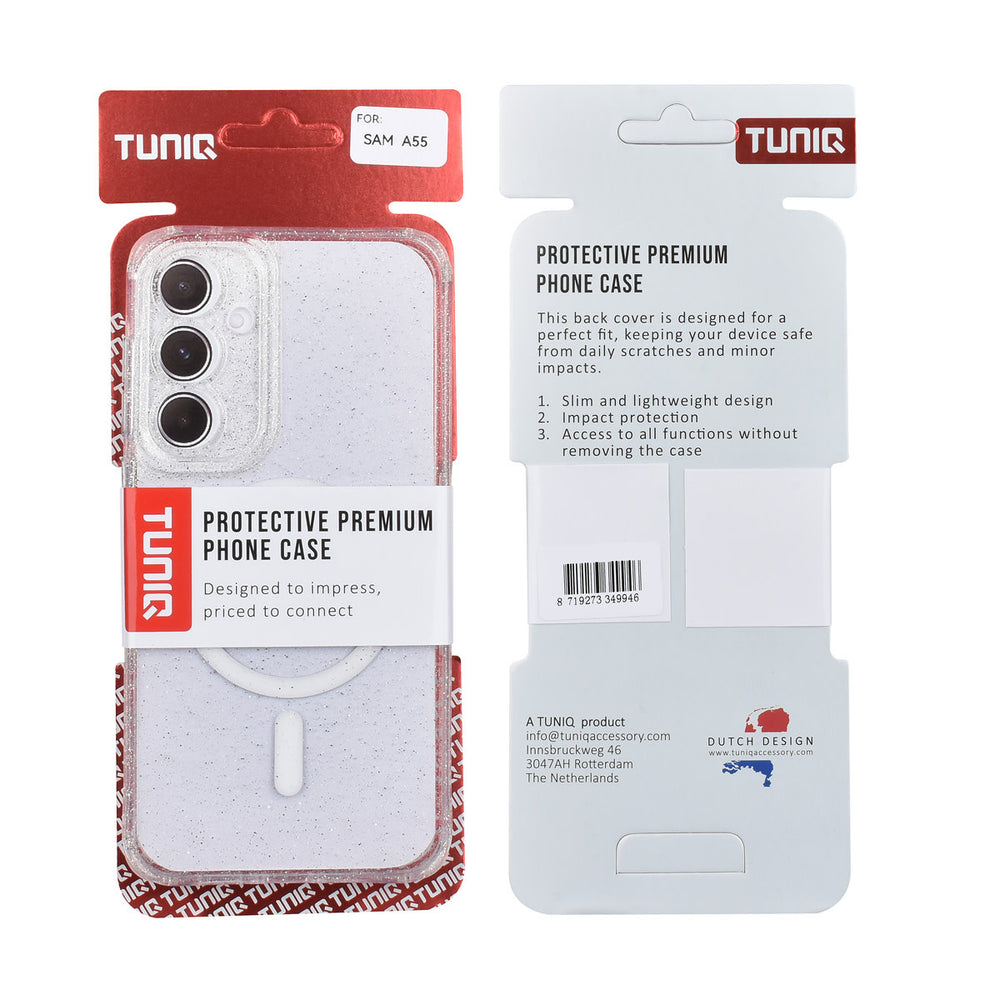 TUNIQ Samsung Galaxy A55 Backcover hoesje - Magsafe - Glitter - Hanger - Transparant-Hoesjes-Ilumina Benelux
