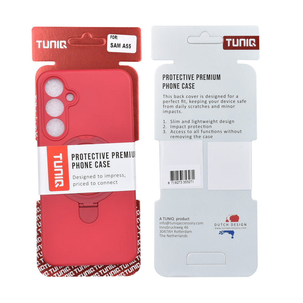 TUNIQ Samsung Galaxy A55 Backcover hoesje - Magsafe With Ring Stand - Hanger - Cherry Red-Hoesjes-Ilumina Benelux