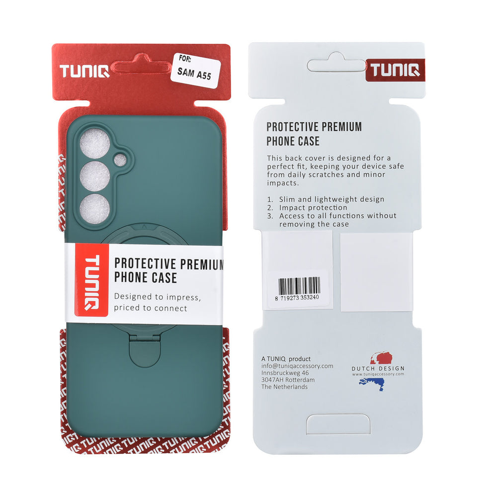 TUNIQ Samsung Galaxy A55 Backcover hoesje - Magsafe With Ring Stand - Hanger - DonkerGroen-Hoesjes-Ilumina Benelux