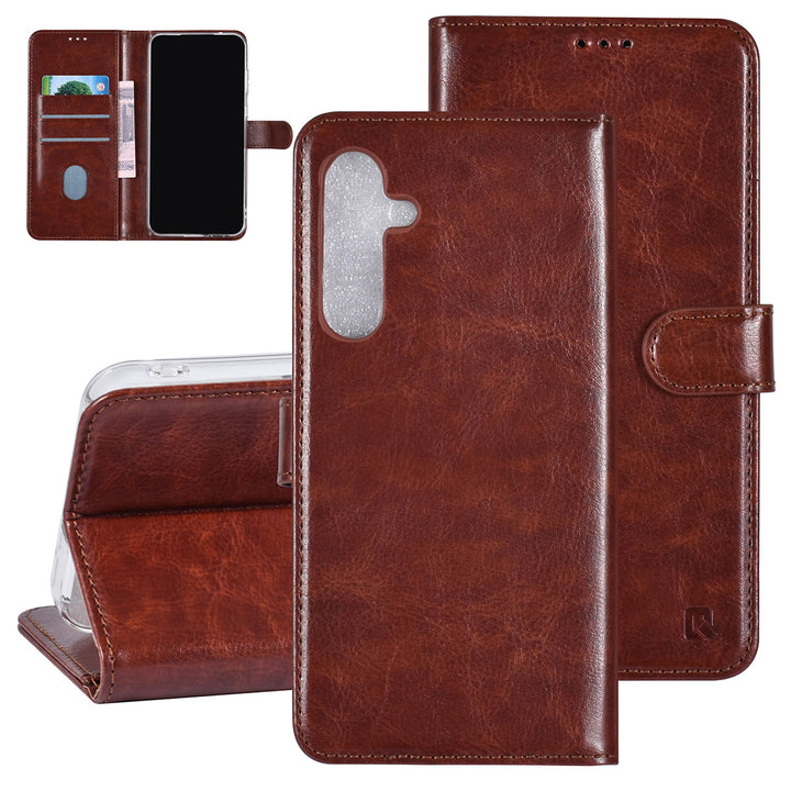 TUNIQ Samsung Galaxy A55 Book Case hoesje - Pasjeshouder voor 3 pasjes - Magneetsluiting - Hanger - Bruin-Hoesjes-Ilumina Benelux