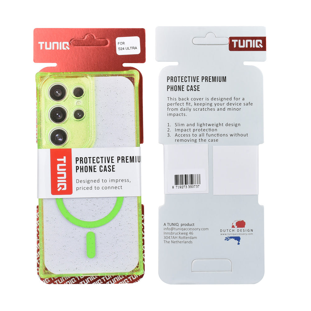TUNIQ Samsung Galaxy S24 Ultra Backcover hoesje - Magsafe - Glitter - Hanger - Groen-Hoesjes-Ilumina Benelux
