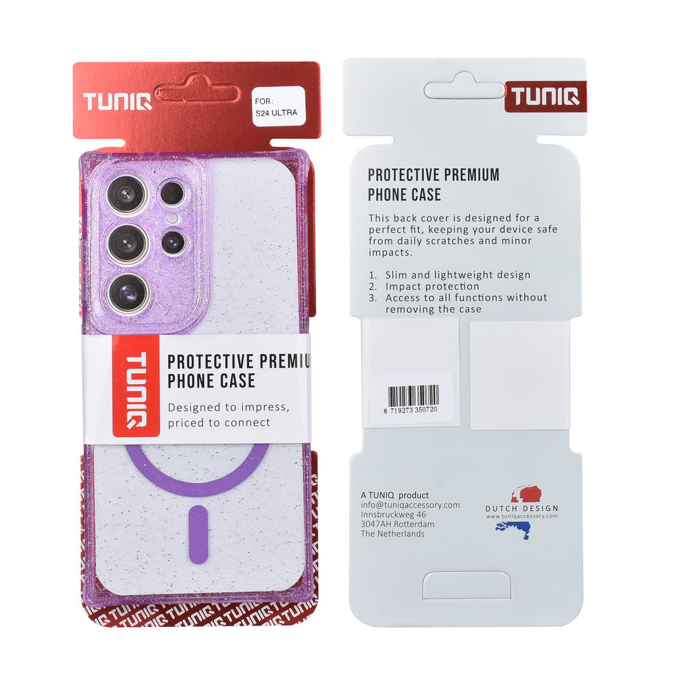 TUNIQ Samsung Galaxy S24 Ultra Backcover hoesje - Magsafe - Glitter - Hanger - Paars-Hoesjes-Ilumina Benelux