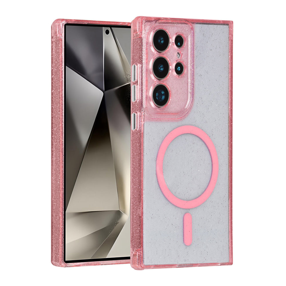 TUNIQ Samsung Galaxy S24 Ultra Backcover hoesje - Magsafe - Glitter - Hanger - Roze-Hoesjes-Ilumina Benelux