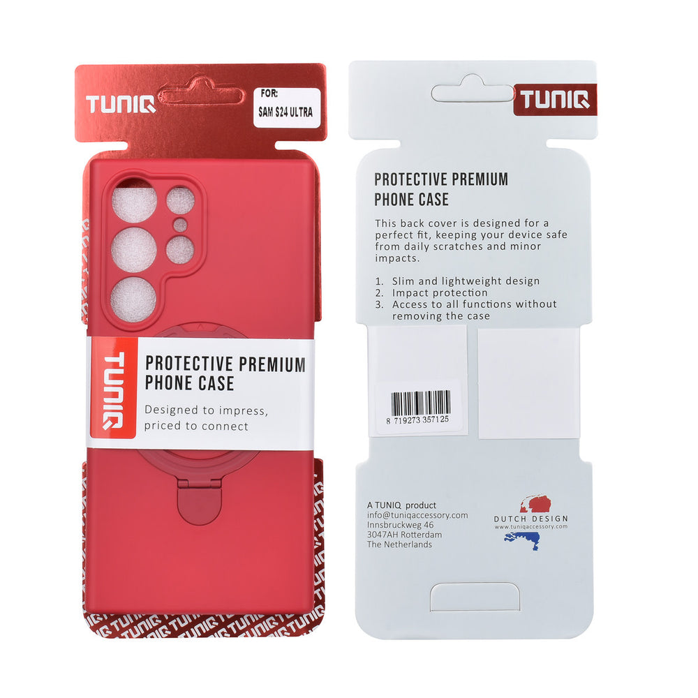 TUNIQ Samsung Galaxy S24 Ultra Backcover hoesje - Magsafe With Ring Stand - Hanger - Cherry Red-Hoesjes-Ilumina Benelux