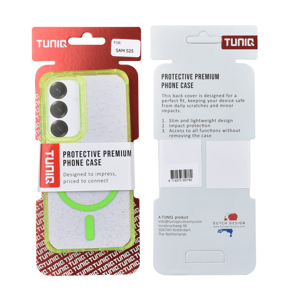 TUNIQ Samsung Galaxy S25 Backcover hoesje - Magsafe - Glitter - Hanger - Groen-Hoesjes-Ilumina Benelux